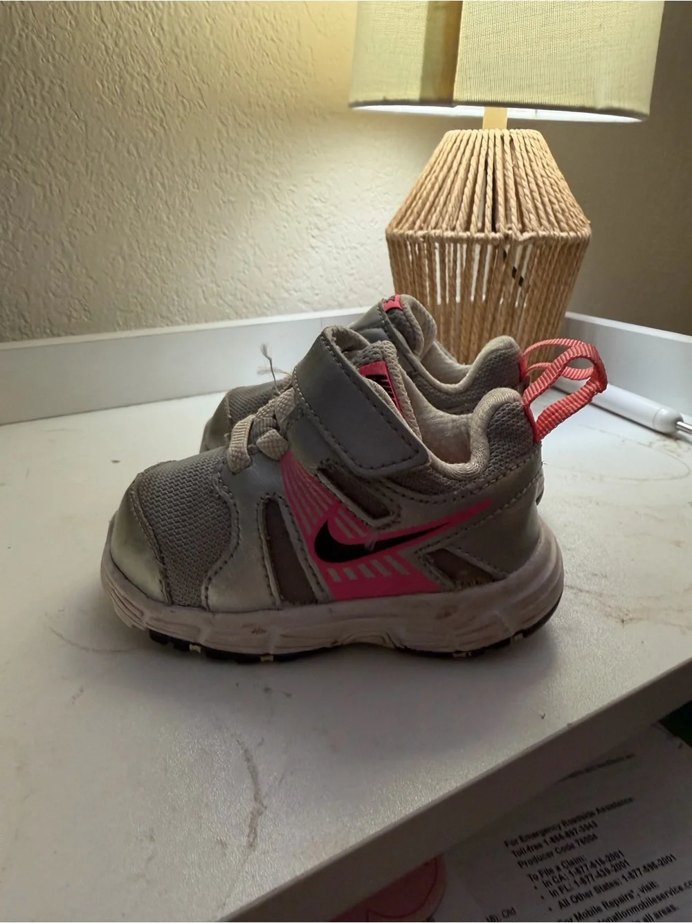 Nike Kids Gray & Pink Velcro Athletic Sneakers
